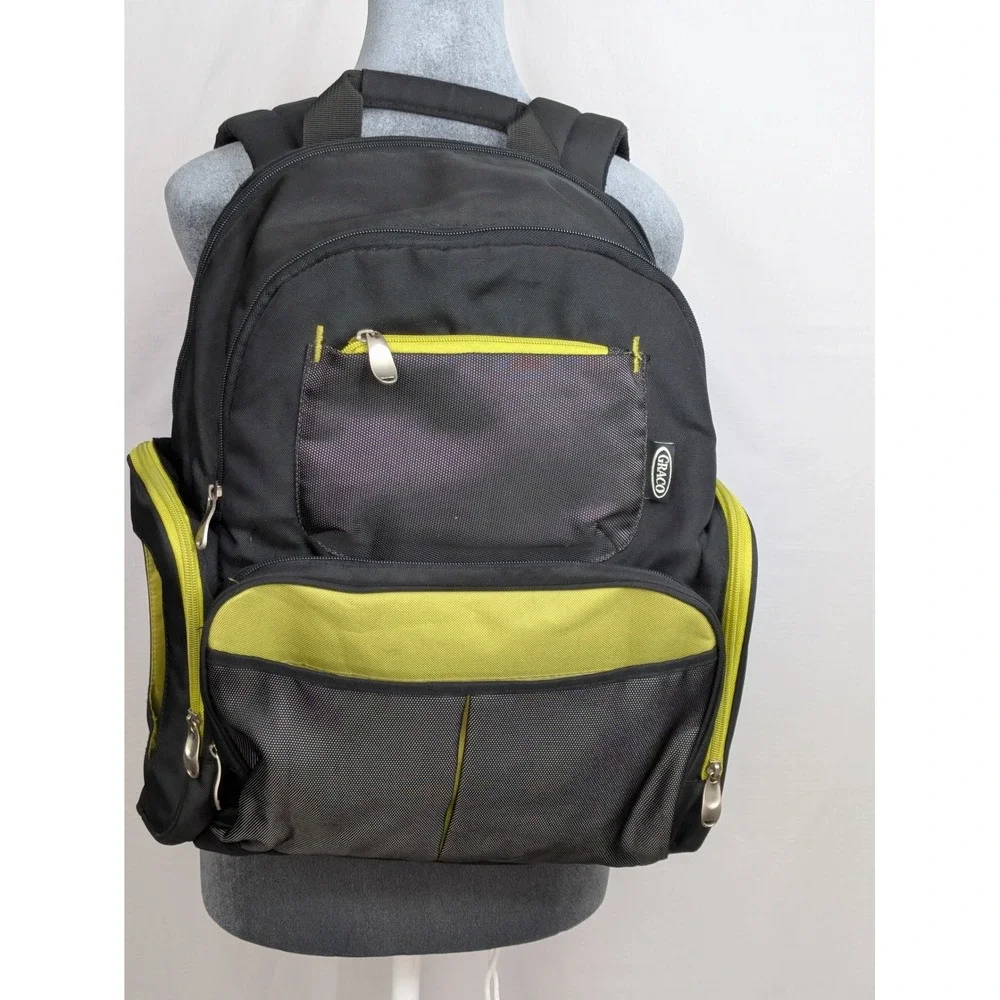 Graco Diaper Bag Backpack Black Green Large Multi Pocket Baby Travel 16